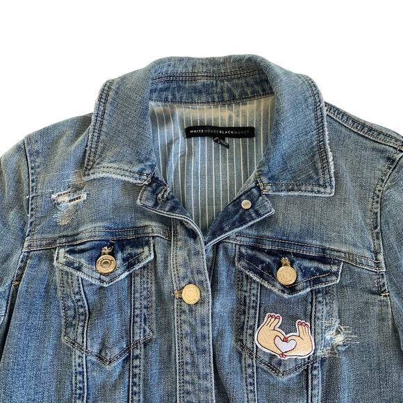 Via Penny Lane Reworked Apparel | Journey Custom Distressed Denim Jacket Size 2 - Picture 4 of 10